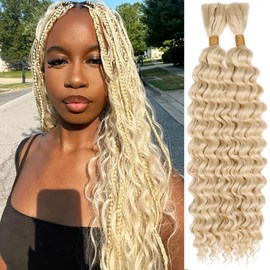 Kachanaa 18 Inch Deep Wave Crochet Hair Human Hair for Boho Box Braids 2 Bundles Blonde Deep Wave Curly Braiding 20% Mixed Human Hair Extensions for Goddess Braids /613#