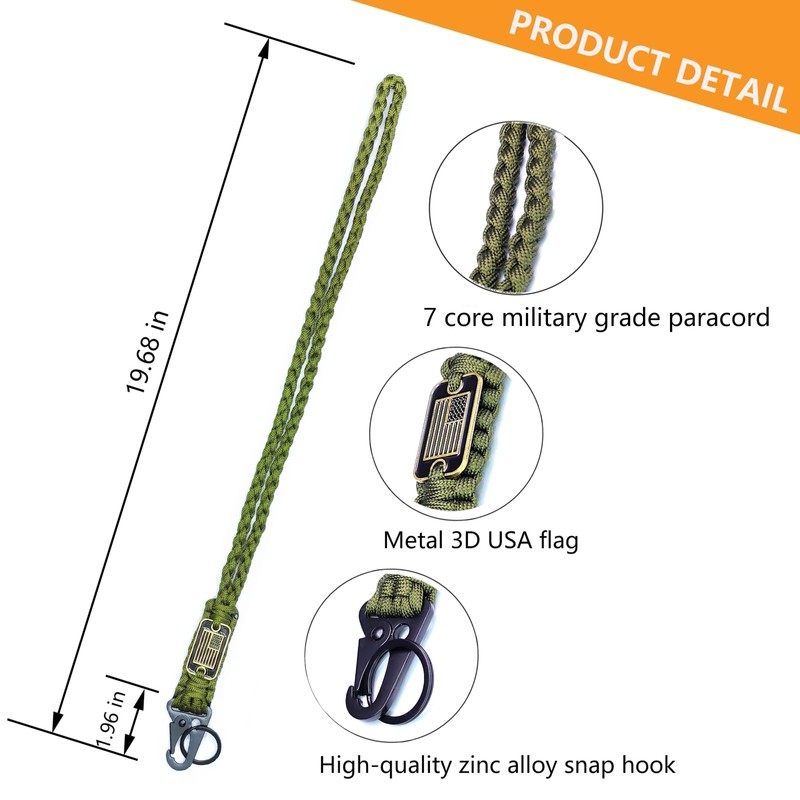 LUYADIN Paracord Lanyard Keychain with USA Flag,Parachute Rope Necklace Keychains