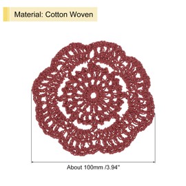 uxcell Crochet Doilies, 8Pcs 4" Cotton Woven Fabric Coasters, Lace Round Handmade Coasters with Floral Pattern for Wedding Party Decoration (Red Brown)