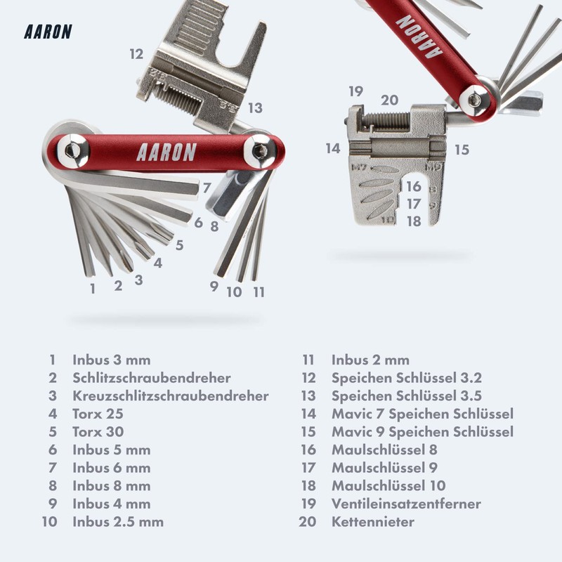 AARON Tool 20 in 1 Multitool - Bicycle Multifunctional Tool