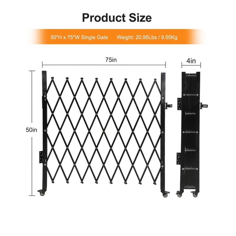 Single Folding Security Gate, 50" H x 75" W Flexible