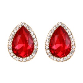 EVER FAITH Mujer Cristal Boda Lágrima Gota de Agua Stud Aretes Pendientes Rojo Tono Dorado