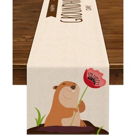 Nepnuser Happy Groundhog Day Table Runner Spring is Coming Decoration Seasonal February Home Kitchen Dining Room Decor (13" x 72")