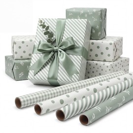 4 Rolls Wedding Wrapping Paper- 17 x 120 in Sage Green Gift Wrapping Paper