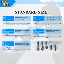 5pcs Tungsten Carbide Burrs Set with 1/4''Shank Double Cut Extended Long Solid Power Tools Carbide Rotary Files Bits for Die Grinder Metal Wood Carving Engraving Polishing Drilling Grinding Milling