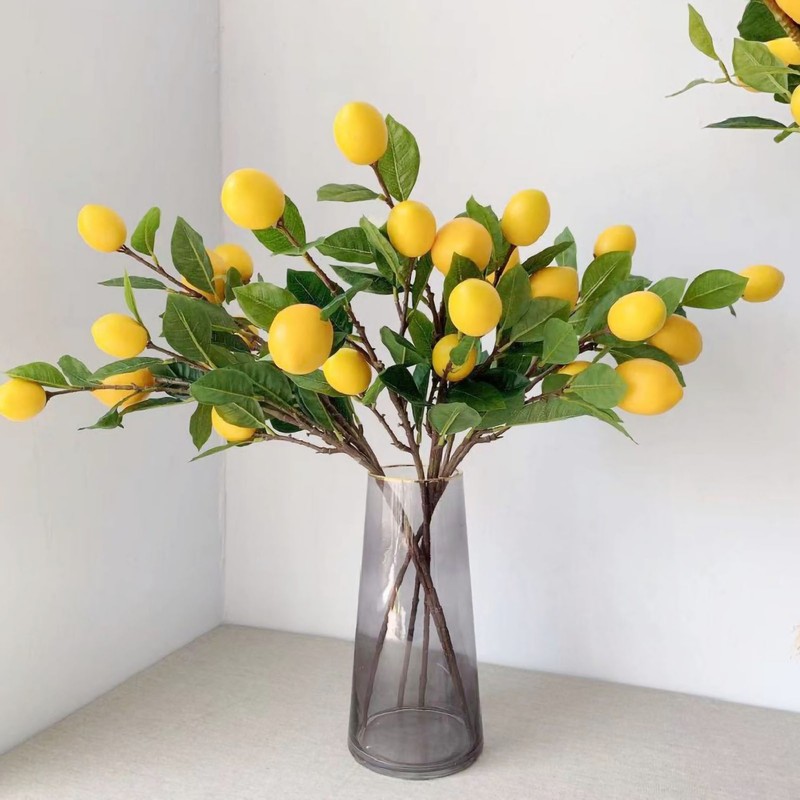 Artificial Lemon Branch 65cm Yellow Lemon Long Branches Leaves Green