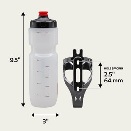 Schwinn Translucent Sport Water Bottle and Bottle Holder Combo, 26 oz or 750 ml, BPA-Free Squeeze Sport Bottle with Ounce Markers, Easy to Attach Polymer Cage