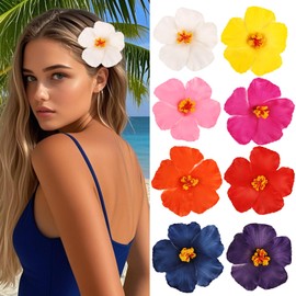 YISSION 8 Pcs Hawaiian Flower Hair Clips for Women Girls Plumeria Hibiscus Hair Clip Floral Hair Pins Boho Beach Flower Hair Accessories for Vacation Party