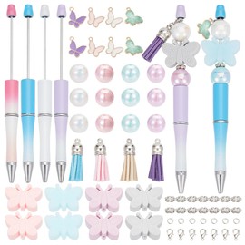 SUNNYCLUE DIY 8 Sets Butterfly Beadable Pen Making Kit Beaded Pens Bulk Butterflies Beadable Pens Silicone Beads Pens Ballpoint Pen Black Ink Bead Pens for Teachers Students Nurses Gifts Office School