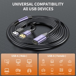 LDKCOK USB 2.0 Type A Male to A Female Active Repeater Extension Cable 60ft, High Speed 480 Mbps
