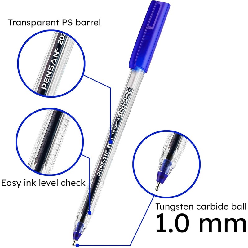 Pensan 2021 Ballpoint Pens, 1.0mm Medium Point, Ergonomic Triangular Grip,