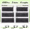 D-Curly 초보자를 위한 D-Curly 클러스터 속눈썹 연장 480Pcs 볼륨 DIY