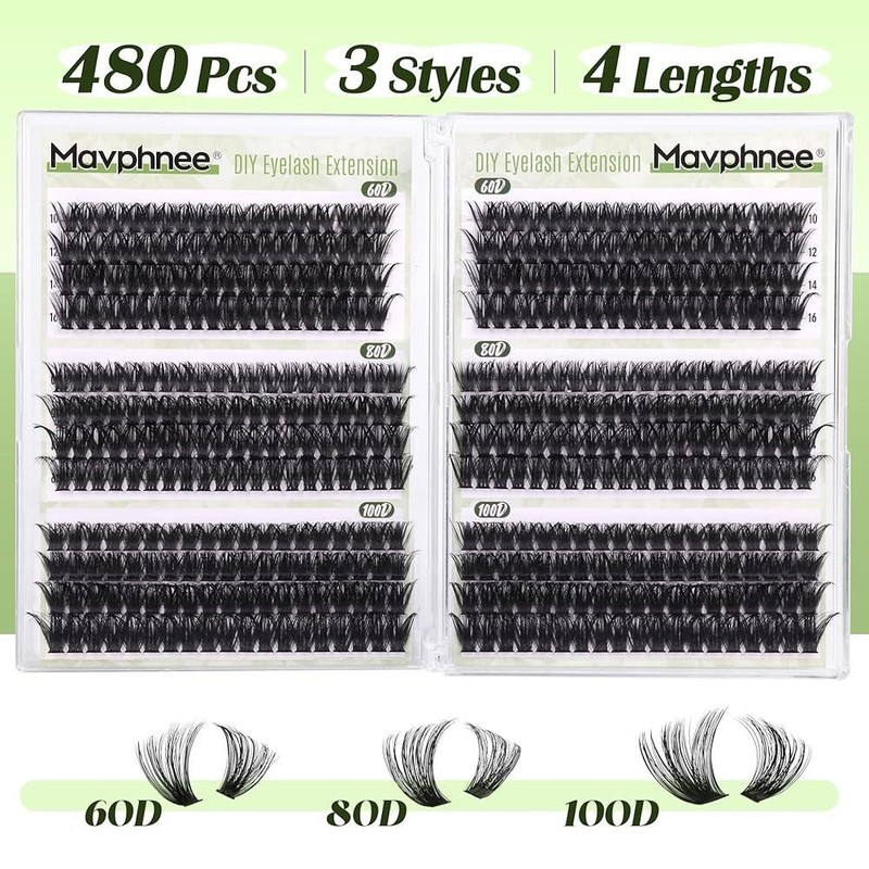 D-Curly 초보자를 위한 D-Curly 클러스터 속눈썹 연장 480Pcs 볼륨 DIY
