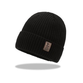 ZKSXOA Beanie for Men, Unisex Classic Knit Beanie Winter Hat Stretchy Soft Cuffed Wooly Beanie with Thermal Thick Fleece Lining, Gifts for Men/Women/Her/Him/Dad Black