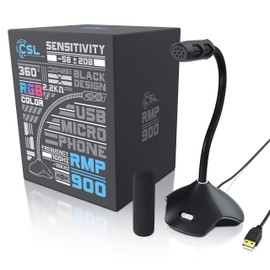 CSL - USB PC Microphone RGB - Table Microphone Stand Microphone - Adjustable Volume - High Sound Quality - for Gaming Podcast YouTube - Plug & Play - Mute Switch - RGB LEDs - Desktop Microphone