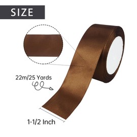 1-1/2 Inch Brown Satin Ribbon Single Faced Fabric Ribbon for Gift Wrapping Sewing DIY Hair Bows Floral Decoration Craft Wedding Bouquet, 25 Yards