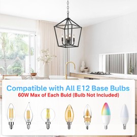 4-Light Farmhouse Chandelier for Dining Room Light Fixture Height Adjustable Kitchen Lighting Fixtures Ceiling Hanging with Metal Cage - Black Chandeliers for Dining Room, Kitchen, Foyer, Entryway