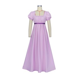 HEQU Regency Dresses with Satin Sash, Gloves, Pearl Necklace and Headband, Ruffled Puff Sleeve, Party Ball Gown Costume Long Dress(l Light Purple)