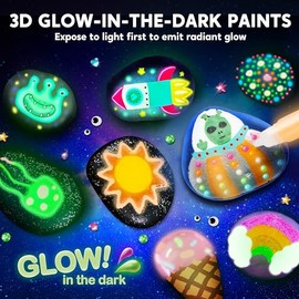 JOYIN Kit de pintura de 12 rocas que brillan en la oscuridad, 43 piezas de arte y manualidades para niños de 6 a 12 años, materiales de arte con 18 pi