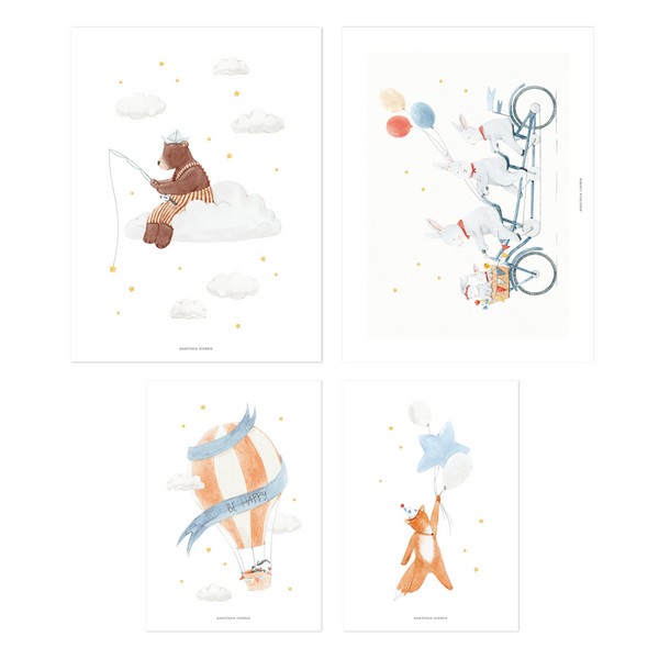 Lilipinso Gentle Friends | Animals + Balloons Art Print Set