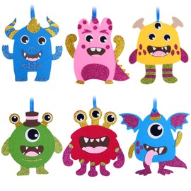 Ainiv 6PCS Monster Crafts for Kids, DIY Craft Kits for Kids, Christmas Arts and Crafts for Kids, DIY Peel&Stick Eva Felt Crafts, Kids Craft Party Group Activities Fall Holiday Hanging Decorations