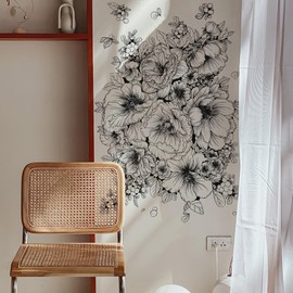 Runtoo Large Black and White Flower Wall Art Decals Boho Floral Wall Stickers for Bedroom Living Room Office Adult Home Decor