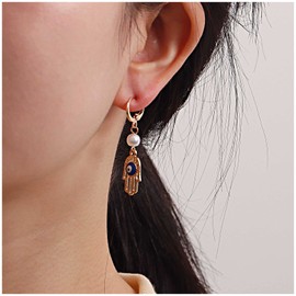 Cimenexe Bohemian Pearl Dangle Earrings Evil Eye Drop Earrings Hand of Fatima Hoop Earrings Hamsa Hand Earrings Gold Leverback Earrings Jewellery for Women and Girls
