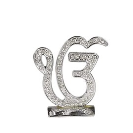 Imagine Mart Sikh Religious Metal Silver Color Sikh Religious Ek Onkar (6 cm X 5 cm) Nug Diamond Statue for Car Dashboard | Mandir Murti | Home Decor | Office Table Showpiece