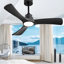 Gaizw 42" Silent Moisture-Proof Ceiling Fans with Lights Wood, Remote Control, Reversible, Dimmable, Black Ceiling Fan, Suitable for Bedroom, Dining Room, Garager, Indoo/Outdoor Use
