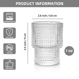 SoulTimes Glass Cups Vintage Glassware | Set of 4 Small, Raindrop Origami Style Transparent Cocktail Glasses Set, Beaded Detailing Pattern Ice Coffee Cup Juice Drinkware, Clear, 190ml (S)