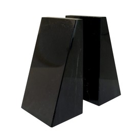 Ottimo Premium Polished Stone Marble 6" Book Ends for Bookshelf Decor, Home, Office or Kitchen Shelves. Heavy, Triangular, and Decorative Book Stopper with Anti-Slip Pads, Great Gift Idea (Black)