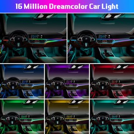 Interior Car LED Strip Lights, Acrylic LED Lights for Car with Wireless APP Dynamic Dreamcolor Chasing 6 in 1 Ambient Lighting Kits, 175 inches 593 LED Sound Active Function Neon Lights