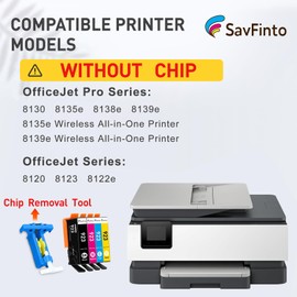 SavFinto 923 Ink Cartridges Combo Pack (Without Chip) Compatible for HP 923 Ink Cartridges for OfficeJet 8122e 8123 8120 OfficeJet Pro 8130 8135e 8138e 8139e Printer (4-Pack, BK/C/M/Y, 700 Pages)
