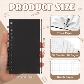 Jutom 2 Pcs Small Graph Paper Pads Notebook Mini Spiral Notebooks Grid Paper 3 x 5 Inch Pocket Notepads 120 Pages Mini Notepads for Office School Work Math Meeting (Black)