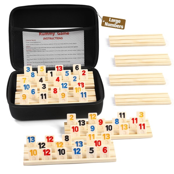 uvcany Rummy Cube 8 Player Edition with 8 Wooden Racks/Trays,