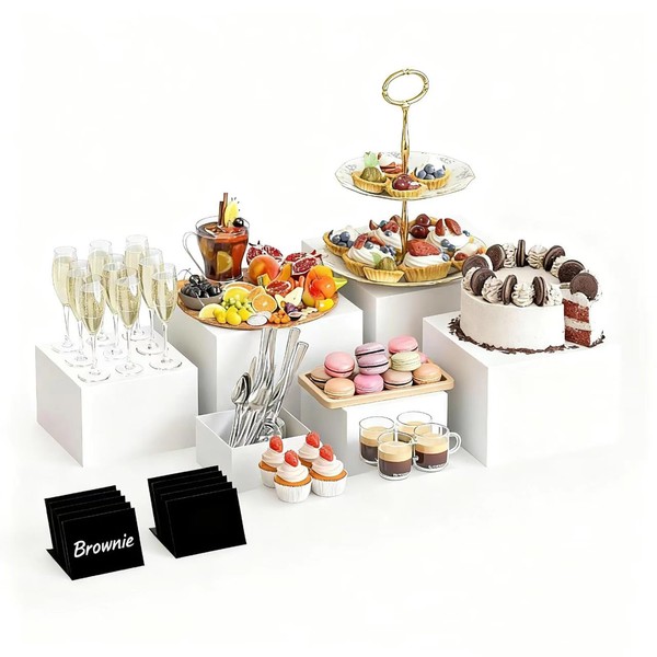 EMQIMA 6 Pcs Large Buffet Risers for Buffet Table, White