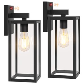 BesLowe Upgraded Motion Sensor Outdoor Wall Lights, 15” Dusk to Dawn Porch Lights Outdoor Wall Sconce Lanterns, 3 Lighting Modes Exterior Lighting Fixtures, Black Outside Lights for House, 2-Pack