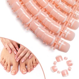 foreverLily French False Toenails, French Short Toenails 14 Size Stick on French Toenails Press on French Toenails Artificial Natural French Toenails Full Coverage Fake Toe Nails (28PCS)