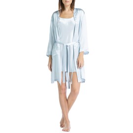 Fishers Finery Women's 100% Pure Mulberry Silk Mid-Length Robe with Pockets, Light Blue, Small
