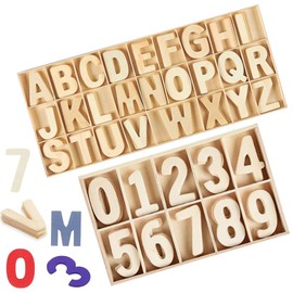 Ddff Wooden Letters & Numbers Set, Wooden Letters, 130 Pieces, Wooden Numbers 0-9, 50 Pieces, DIY Party Home Decoration Displays and Children's Learning