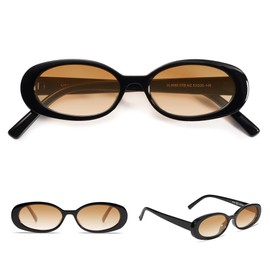 VANLINKER Retro Vintage Oval Sunglasses for Women 90s Polarized Trendy Sun Glasses Black Frame Yellow Lens