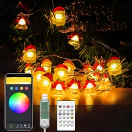 KOOLMEX Luces Navideñas Inteligentes USB para Arbol, 2M 20 LED Luces Decoración del Arbol de Navidad, Con Bluetooth App, Remoto, Sync con Music, para Interior, Exterior, Cuartos, Patio, Fiesta