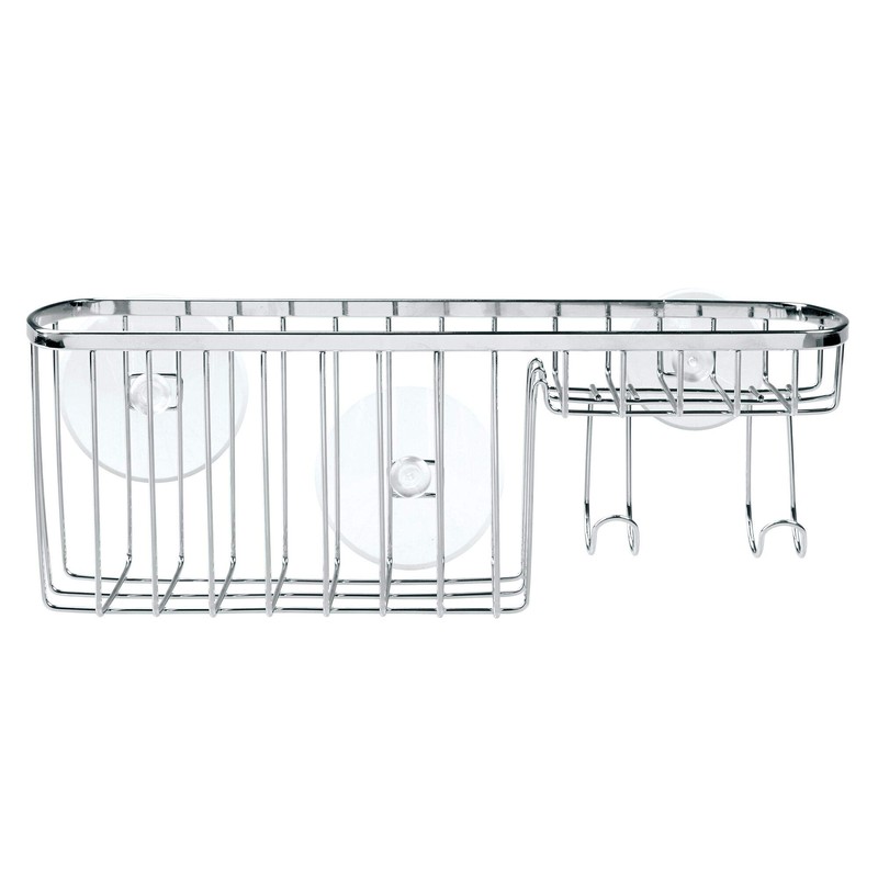 iDesign Gia Polished Stainless Steel Bathroom Suction Combo Organizer Basket
