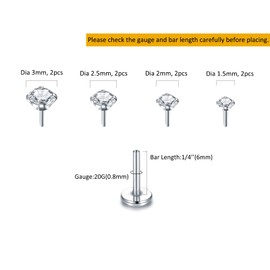 Oveta 8PCS 20G Threadless Push in Nose Studs Stainless Steel Push in Cartilage Stud Earrings for Women 6mm Post Length