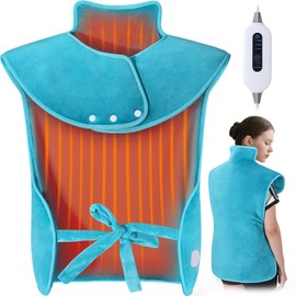 Tovve Heating Pad for Back Neck Shoulders, Large Wearable Relax Muscles, Birthday Gifts for Women Men Mom Dad Elderly, 3 Heat Settings/2-Hour Safe Auto-Off, 24"×37" Ergonomic Fit Design-Blue