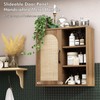 RUSTOWN Boho Rattan Wall Cabinet, Midcentury Bathroom Cabinet with Sliding