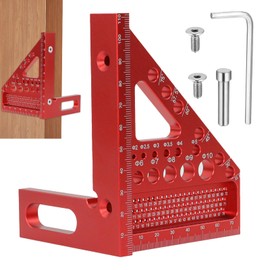 BEASAFY 3D-Gehrungswinkel, 22.5-90 Grad Aluminiumlegierung Winkelmesser, Hochpräzises Layout-Messwerkzeuge, Rot Multifunktional Anreisswerkzeug mit Dübelstift für Ingenieure Schreiner