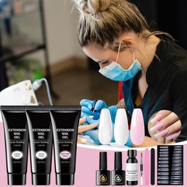 Gel Nail Extensions Kit - 3 Colors Gel Nail Kit | Adjustable Sculpting Set Accessories Long Lasting Glue Art Tools for Salon Home Beginners Girl