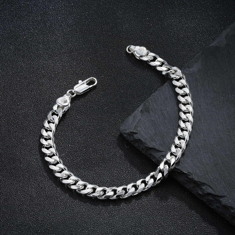 HIMSTORY Silver Bracelet for Men, 7mm 925 Sterling Silver Cuban
