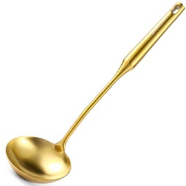Gold Soup Ladle - Stainless Steel Ladle Spoon, 13.8"Large Soup Spoons [Integral Forming, Heat Resistance] Kitchen Metal Ladel for Cooking, Serving, Stirring, Canning，Sauce, Wok & Soup, Christmas Gifts